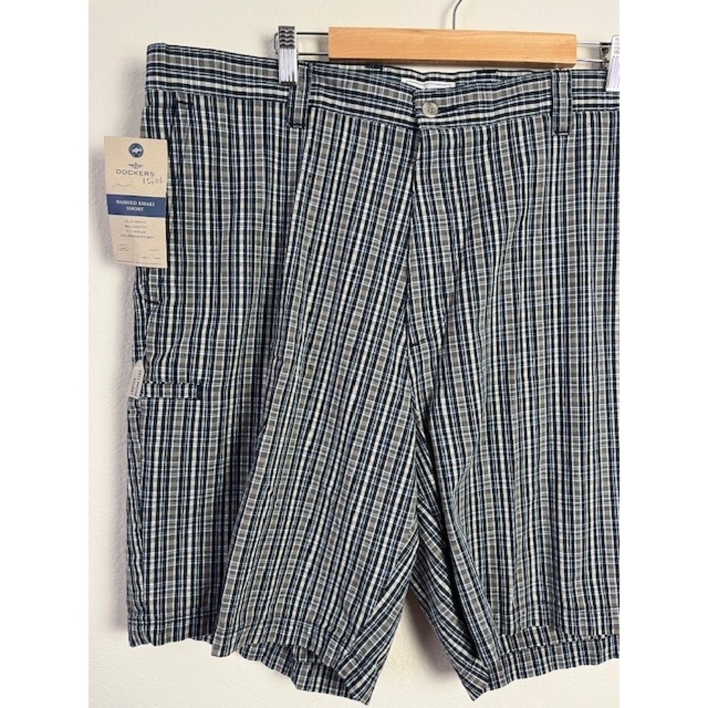 New‎ Dockers Sz 40 Washed Khaki Shorts Plaid Flat Front Relaxed Fit 9.5 Inseam